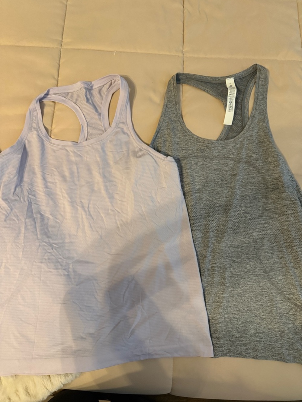 2 Lululemon Swiftly Tank Tops - Light Lilac & Heather Gray